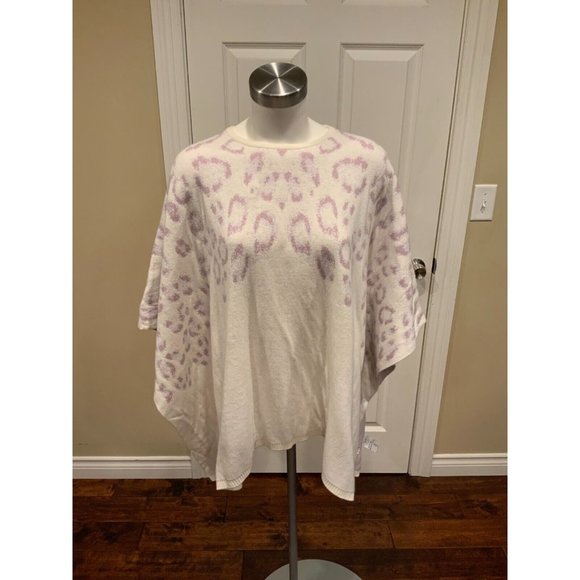 Roberto Cavalli White & Purple Leopard Print Cashmere Blend Poncho Sweater, Sz S - Picture 1 of 7